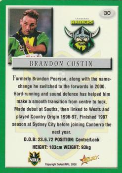 2000 Select #30 Brandon Costin Back
